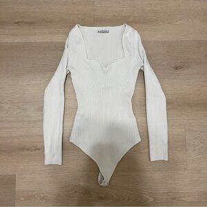 White Ribbed Long Sleeve Bodysuit